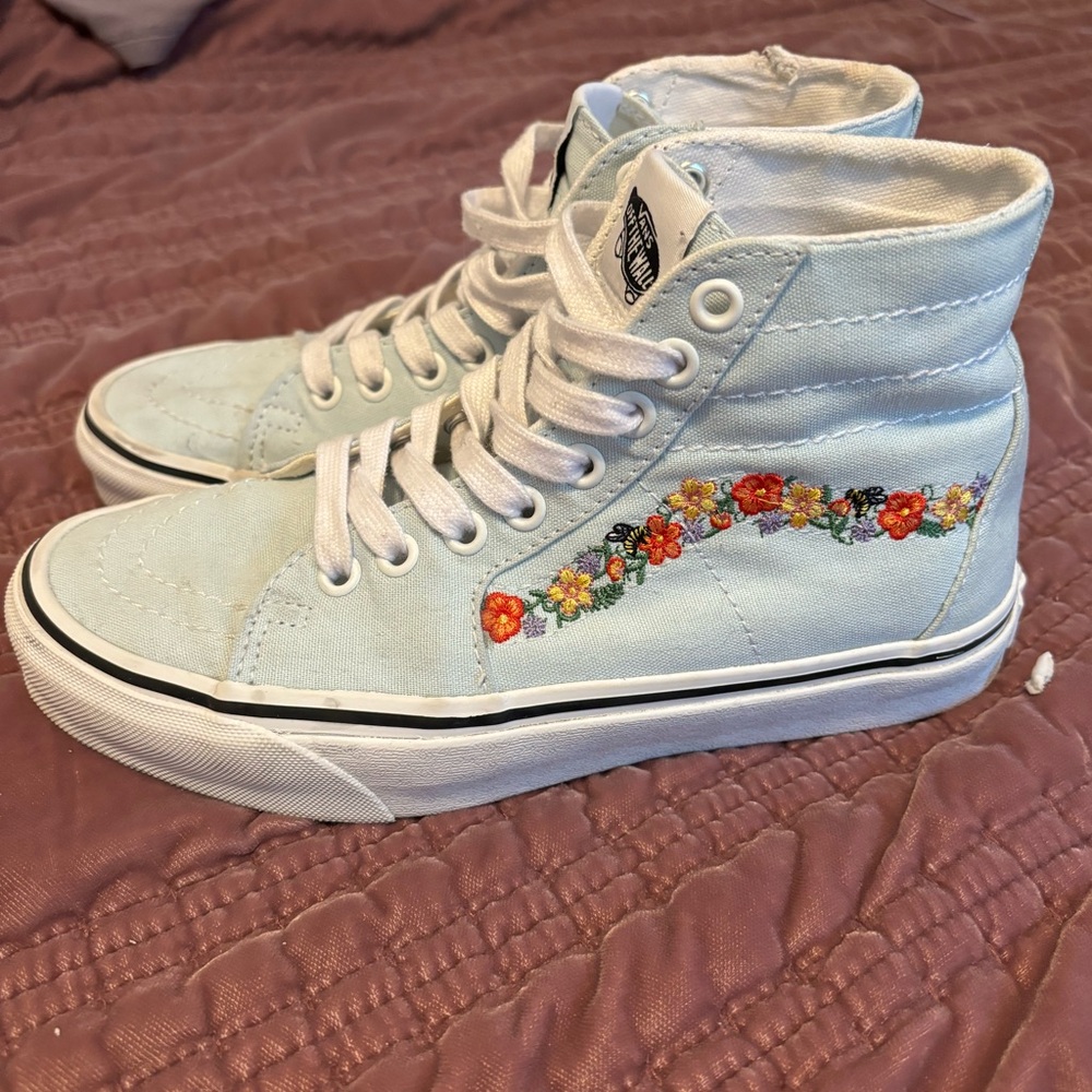 Vans high top . Light blue with flower embroidery. Women’s 6.5